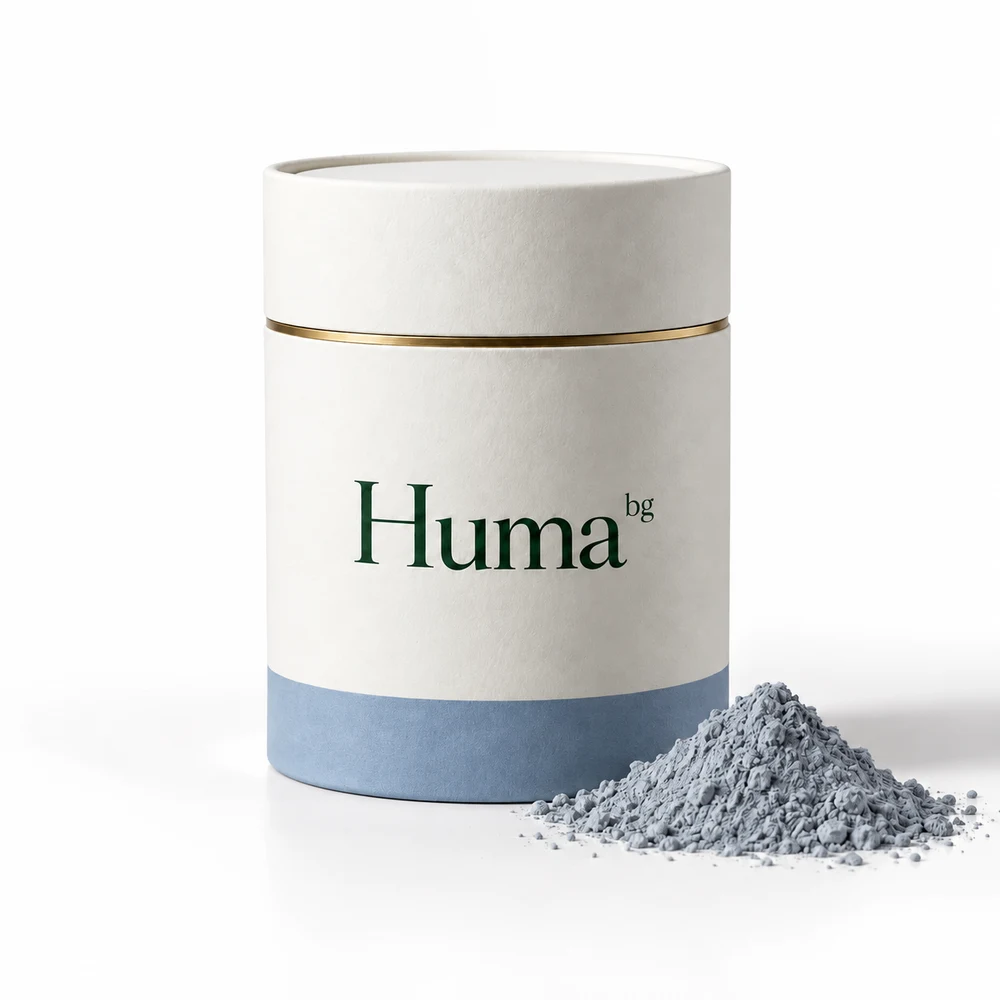 Синя хума на прах — оригинална концептуална опаковка Huma bg